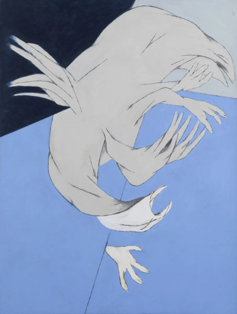 Credits: Tyeb Mehta. Falling Bird. Acrylic on Canvas. 2004. Vadehra Art Gallery.