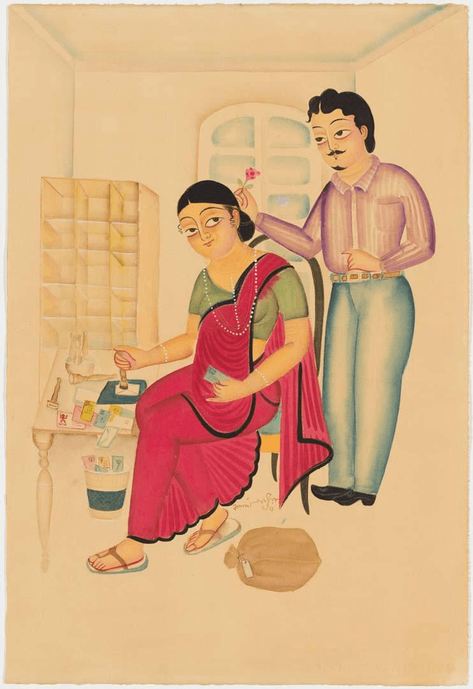 Kalam Patua. Post Office 2. 2013. Courtesy: Queensland Art Gallery | Gallery of Modern Art Foundation Kalighat Paintings: Tales Through Every Brushstroke
