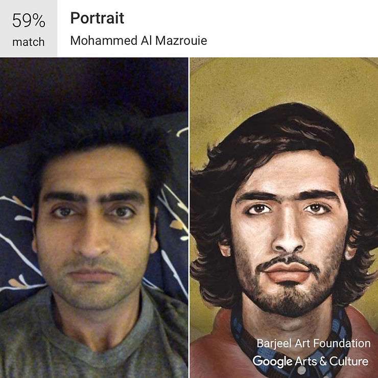 Kumail Nanjiani's selfie matched with a portrait by Mohammed Al Mazrouie