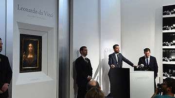 Loic Gouzer at Christie's New York auction for Da Vinci's Salvator Mundi