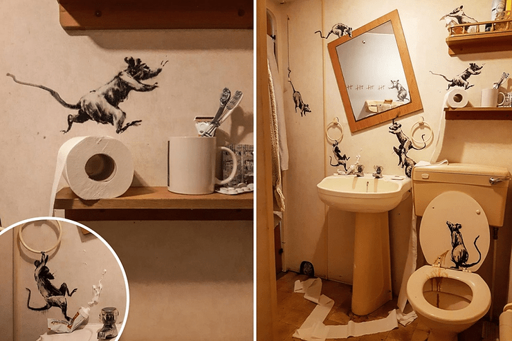 Image (3): Banksy’s rats creating a mess in his bathroom, a Covid-19 lockdown art