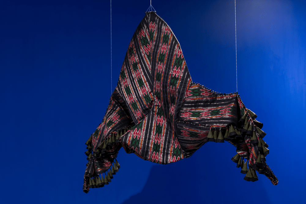 Kallol Datta. Object 7D. Repurposed sarie; silk and polyester. 47 x 55 x 16 in. 2022. Image Courtesy the Artist and Experimenter, Kolkata.