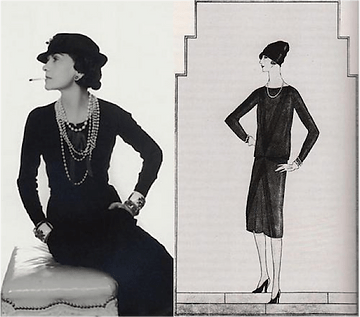  Coco Chanel in the first LBD with the first sketch of the LBD, Photo Credit: Paste Magazine