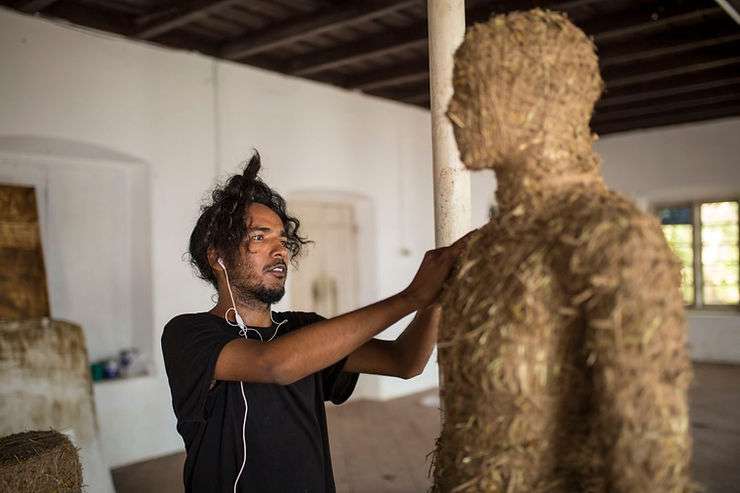 Dharmendra Prasad at work before the Kochi-Muziris Biennale 2018