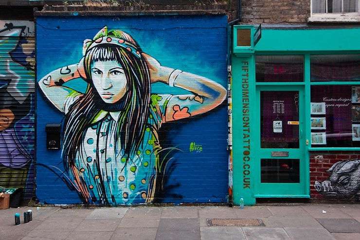 Alice Pasquini street art in Shoreditch, London