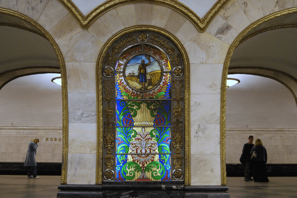 Photo credit: Glass stained panels by Latvian artists at Novoslobodskaya station. Courtesy Flickr.