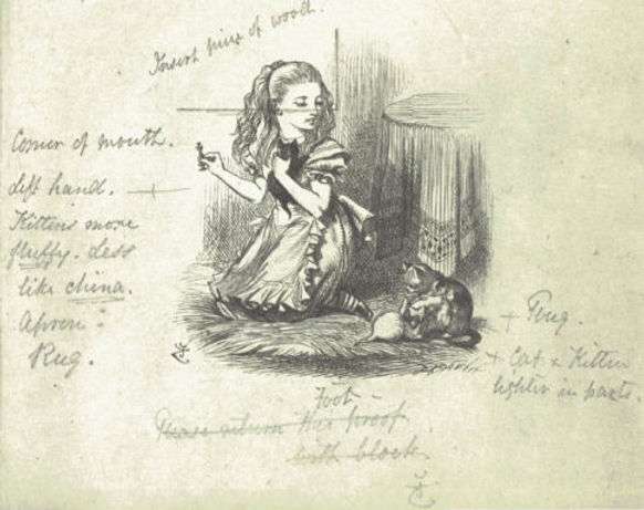 Notes and corrections by Tenniel on the proof of an illustration. Courtesy: Garvey and Bond