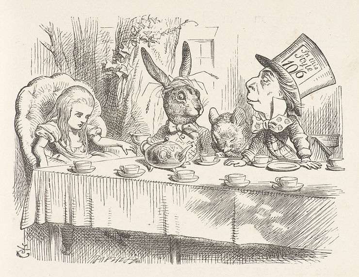 John Tenniel, Mad Hatter’s Tea Party (1865). Courtesy: From Old Books 